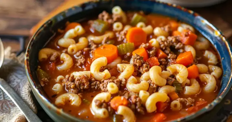 One Pot Beef and Tomato Macaroni Soup