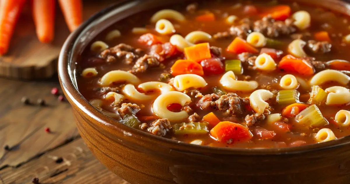 One Pot Beef and Tomato Macaroni Soup