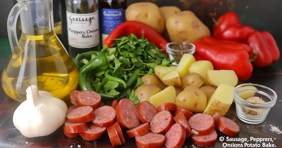 Sausage, Peppers, Onions, and Potato Bake recipe ingredients